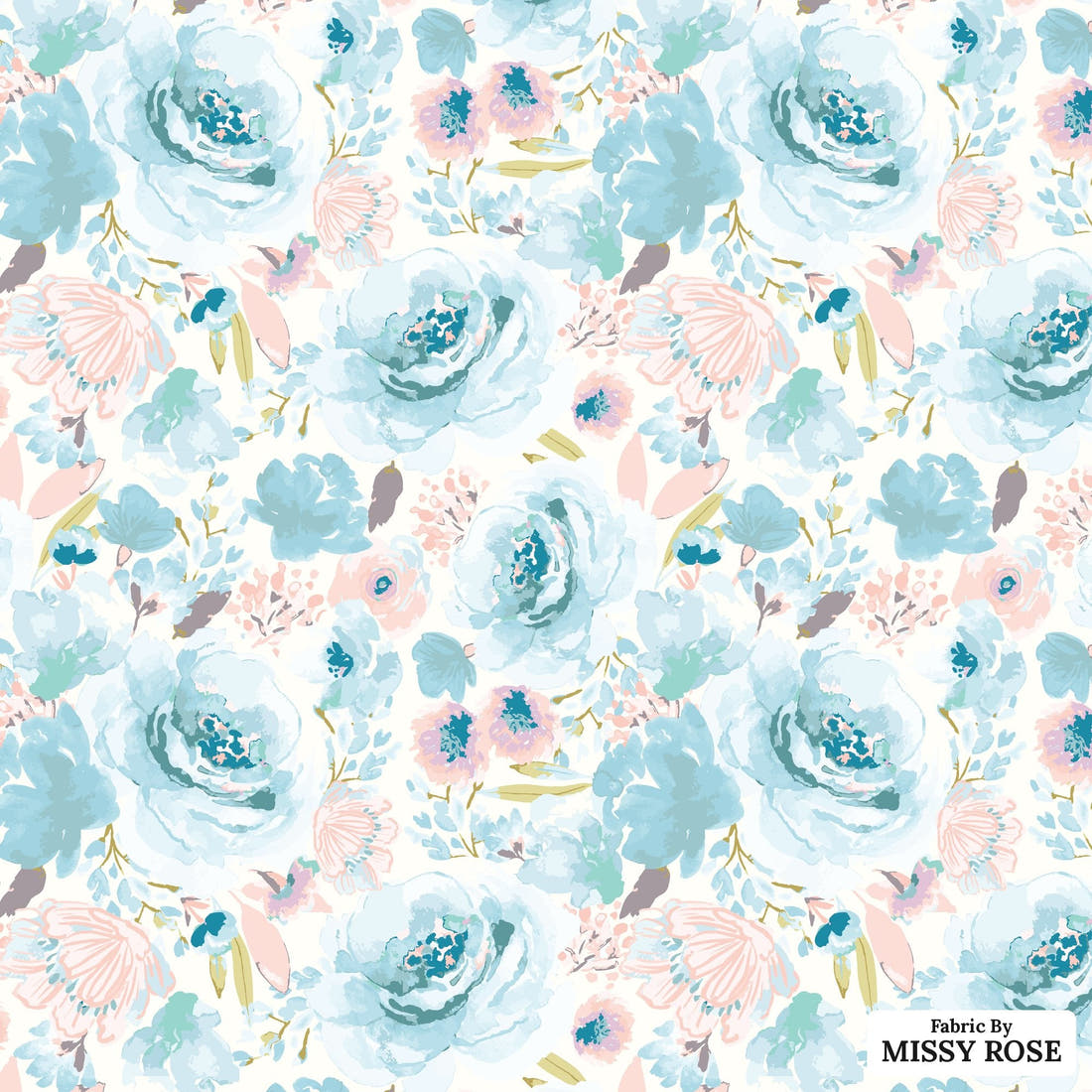 Indy Bloom Fabric Easter Party Blue Blossoms 02 flat view of the printed design | Fabric by Missy Rose
