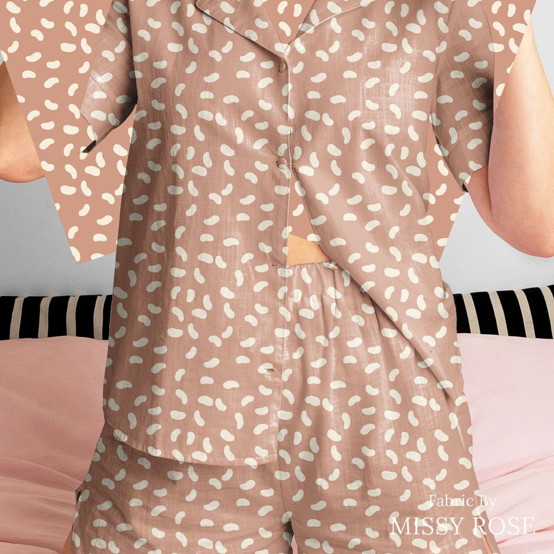 Indy Bloom Fabric Easter Party Blush Beans 18 sewn into a women's pyjama set - custom printed fabric | Fabric by Missy Rose