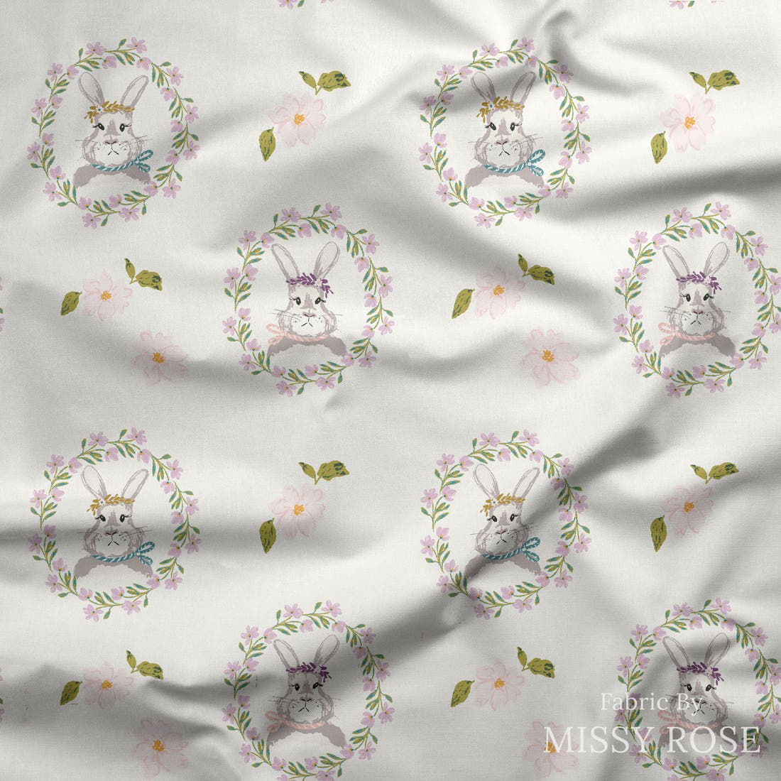 Indy Bloom Fabric Easter Party Bunnies 03 draped fabric mockup - custom printed fabric by the metre | Fabric by Missy Rose