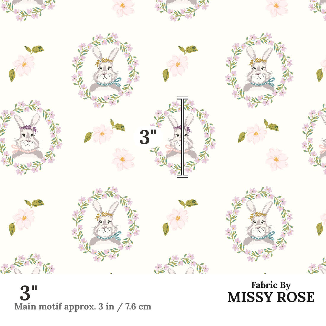 Indy Bloom Fabric Easter Party Bunnies 03 3 inch print scale guide | Fabric by Missy Rose