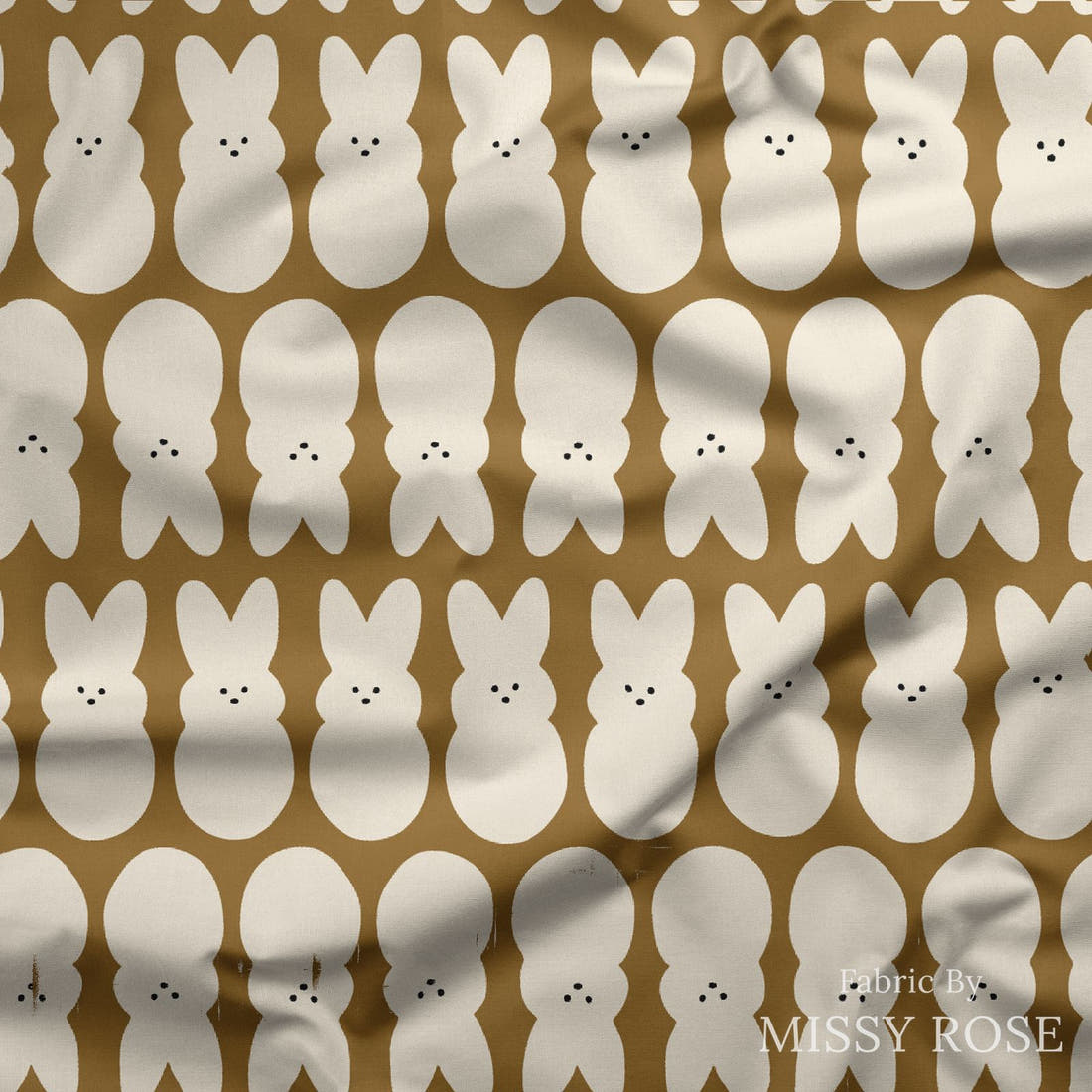 Indy Bloom Fabric Easter Party Bunnies in Caramel 19 draped fabric mockup - custom printed fabric by the metre | Fabric by Missy Rose