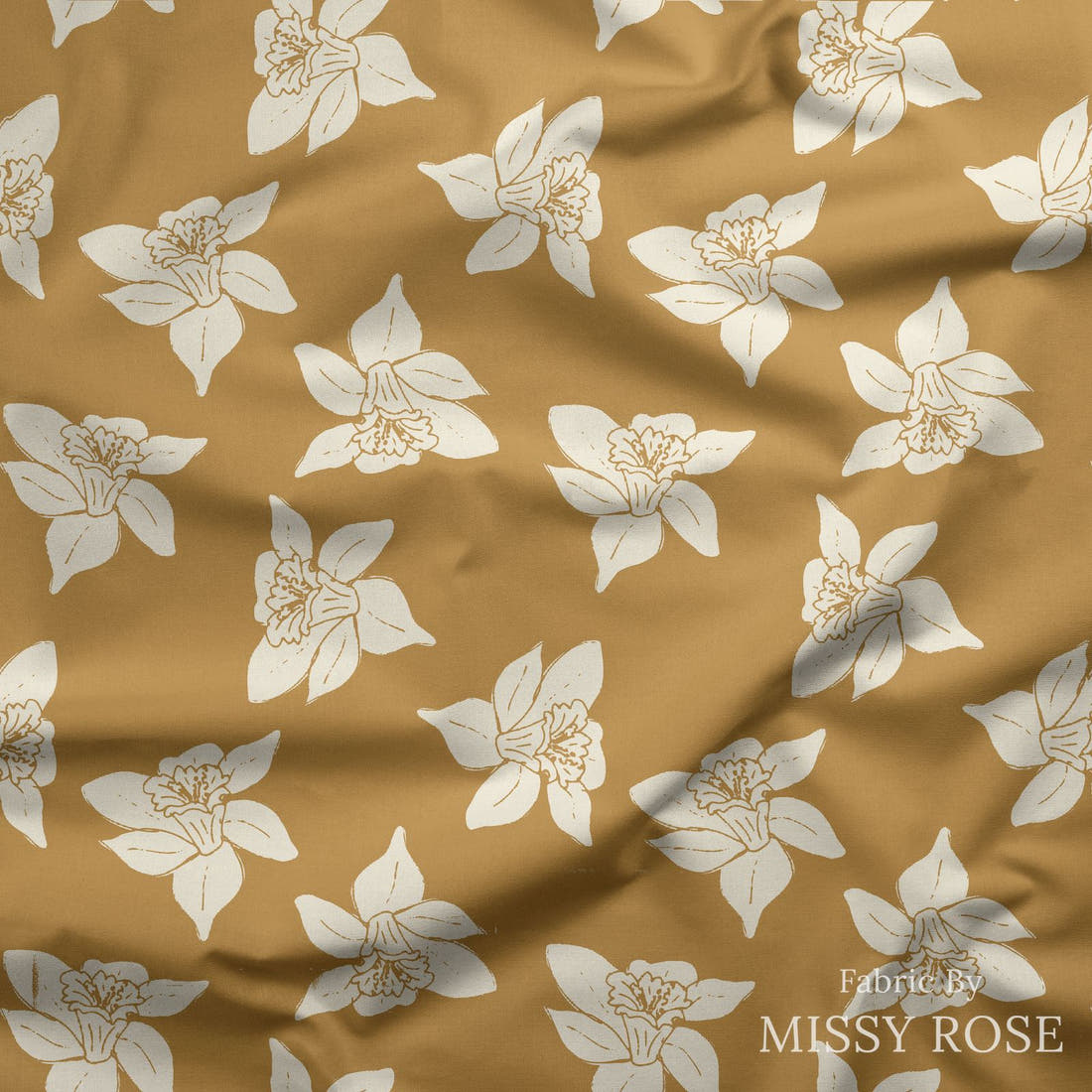 Indy Bloom Fabric Easter Party Daffodil 20 draped fabric mockup - custom printed fabric by the metre | Fabric by Missy Rose