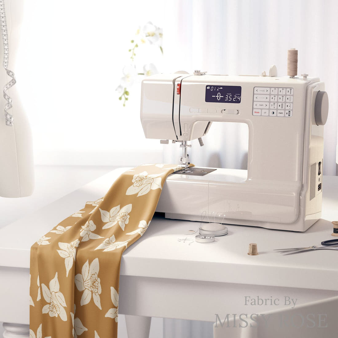 Indy Bloom Fabric Easter Party Daffodil 20 fabric on a sewing machine - sew your own | Fabric by Missy Rose