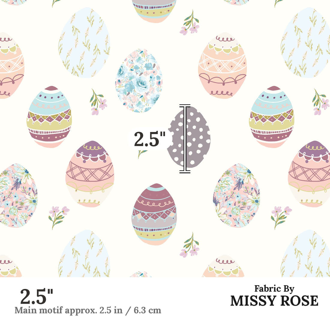 Indy Bloom Fabric Easter Party Eggs 04 2.5 inch print scale guide | Fabric by Missy Rose