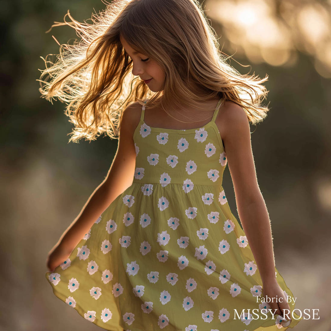 Indy Bloom Fabric Easter Party Pixie Dust 17 sewn into a girls' dress - custom printed fabric | Fabric by Missy Rose