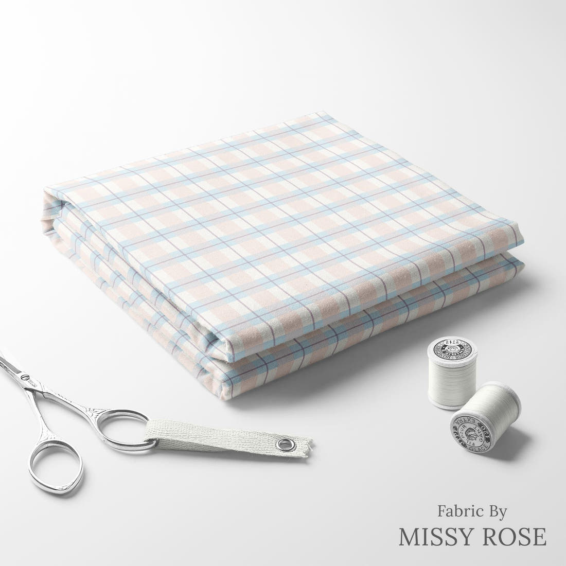 Indy Bloom Fabric Easter Party Plaid 09 folded fabric stack with matching thread - pre-order fabric Australia | Fabric by Missy Rose