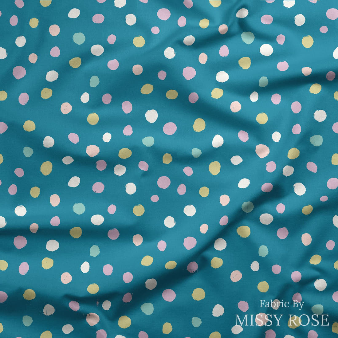 Indy Bloom Fabric Easter Party Polka Blue 07 draped fabric mockup - custom printed fabric by the metre | Fabric by Missy Rose