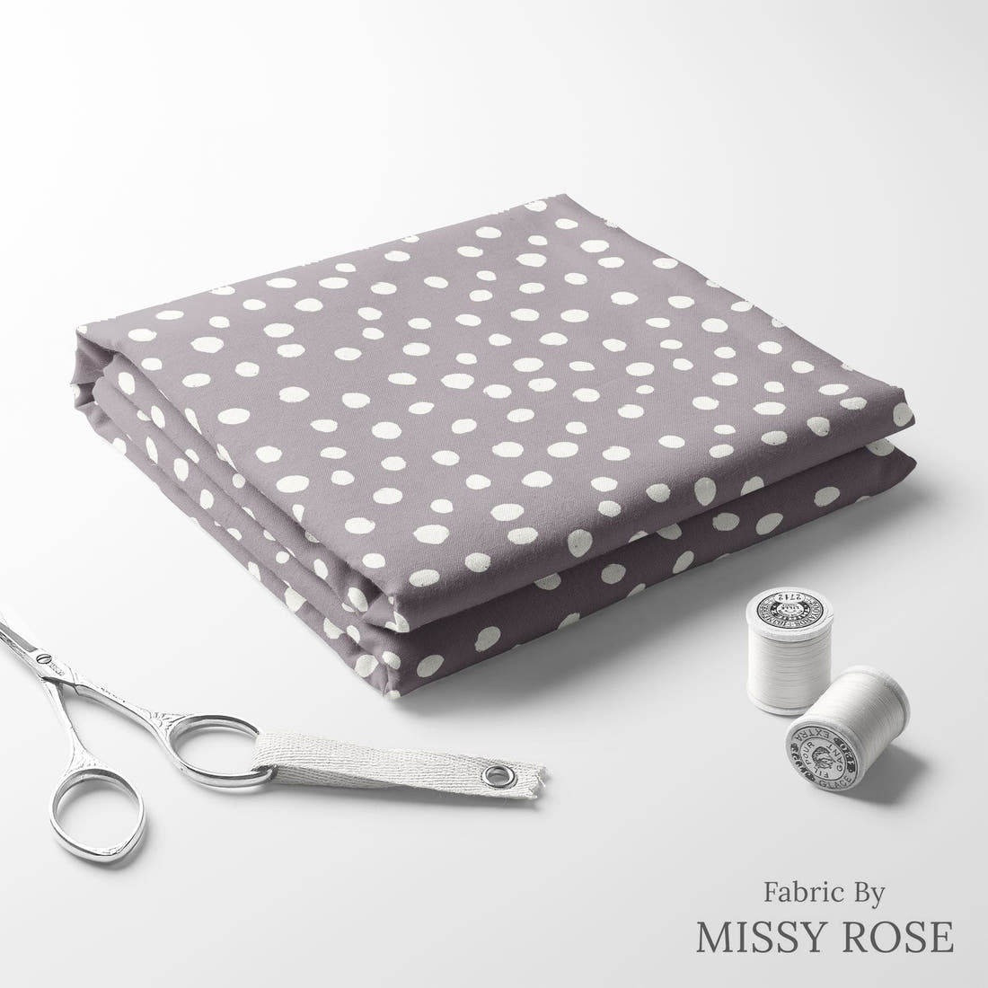 Indy Bloom Fabric Easter Party Polka Purple 06 folded fabric stack with matching thread - pre-order fabric Australia | Fabric by Missy Rose