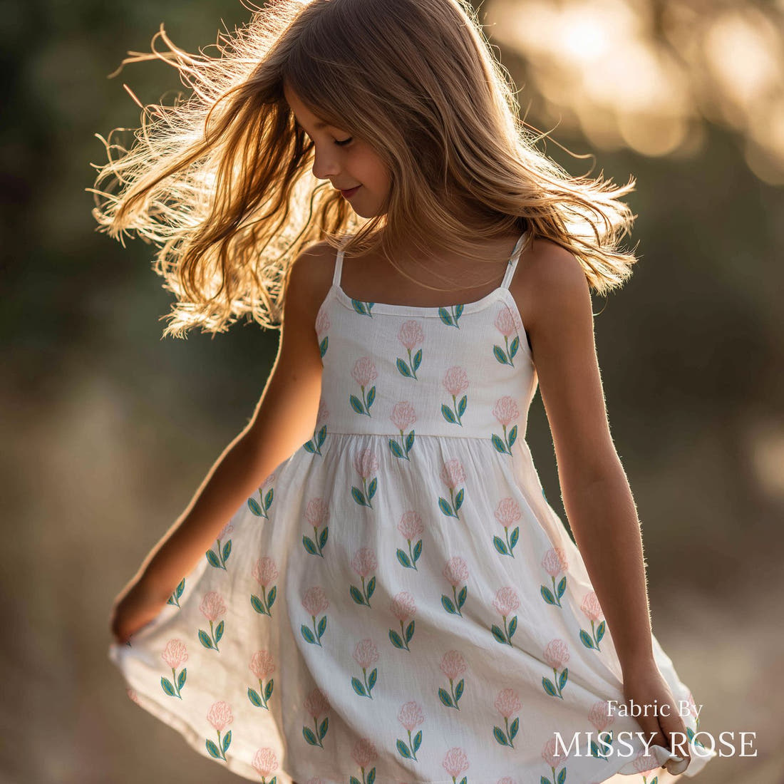 Indy Bloom Fabric Easter Party Poppy 08 sewn into a girls' dress - custom printed fabric | Fabric by Missy Rose