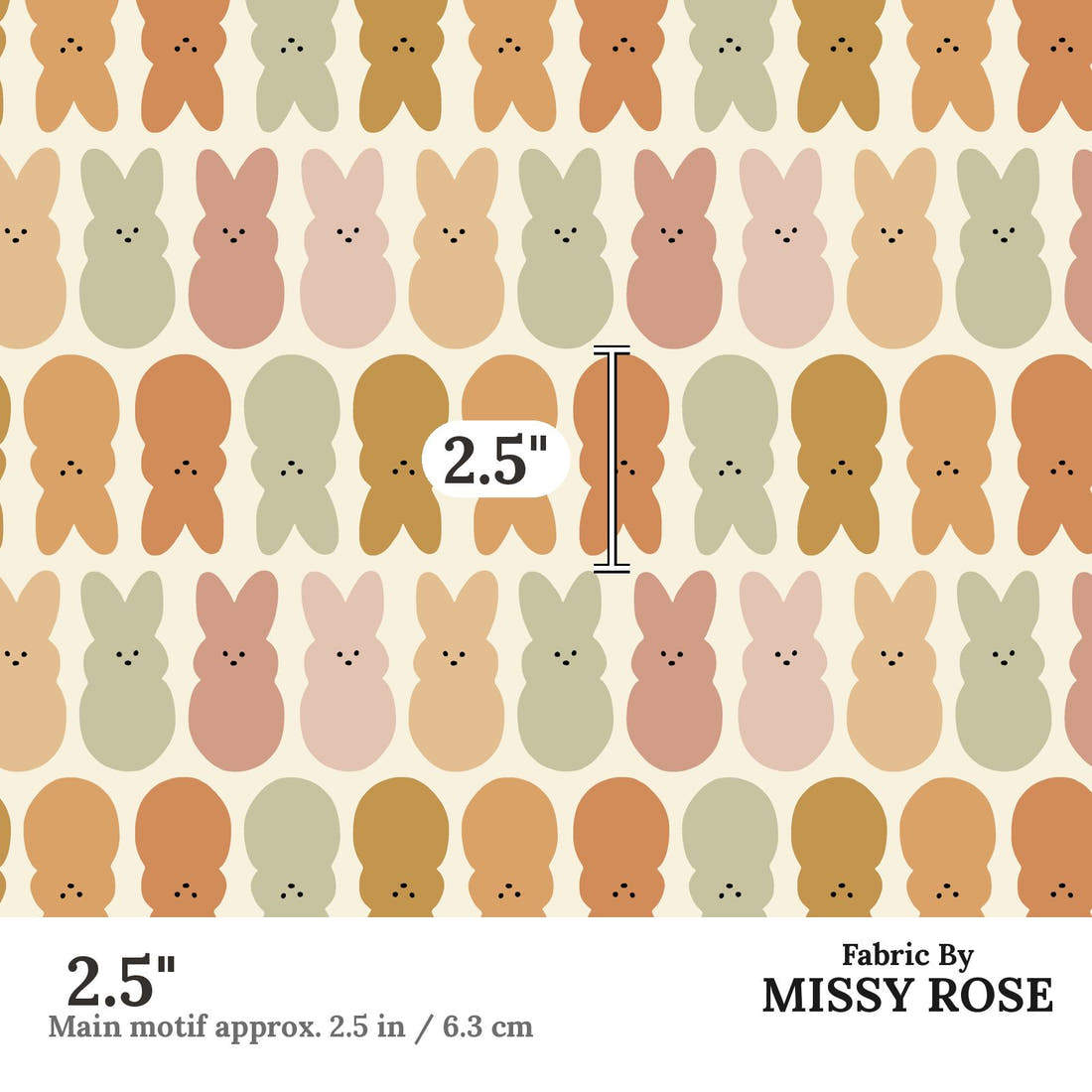 Indy Bloom Fabric Easter Party Rainbow Bunny 10 2.5 inch print scale guide | Fabric by Missy Rose