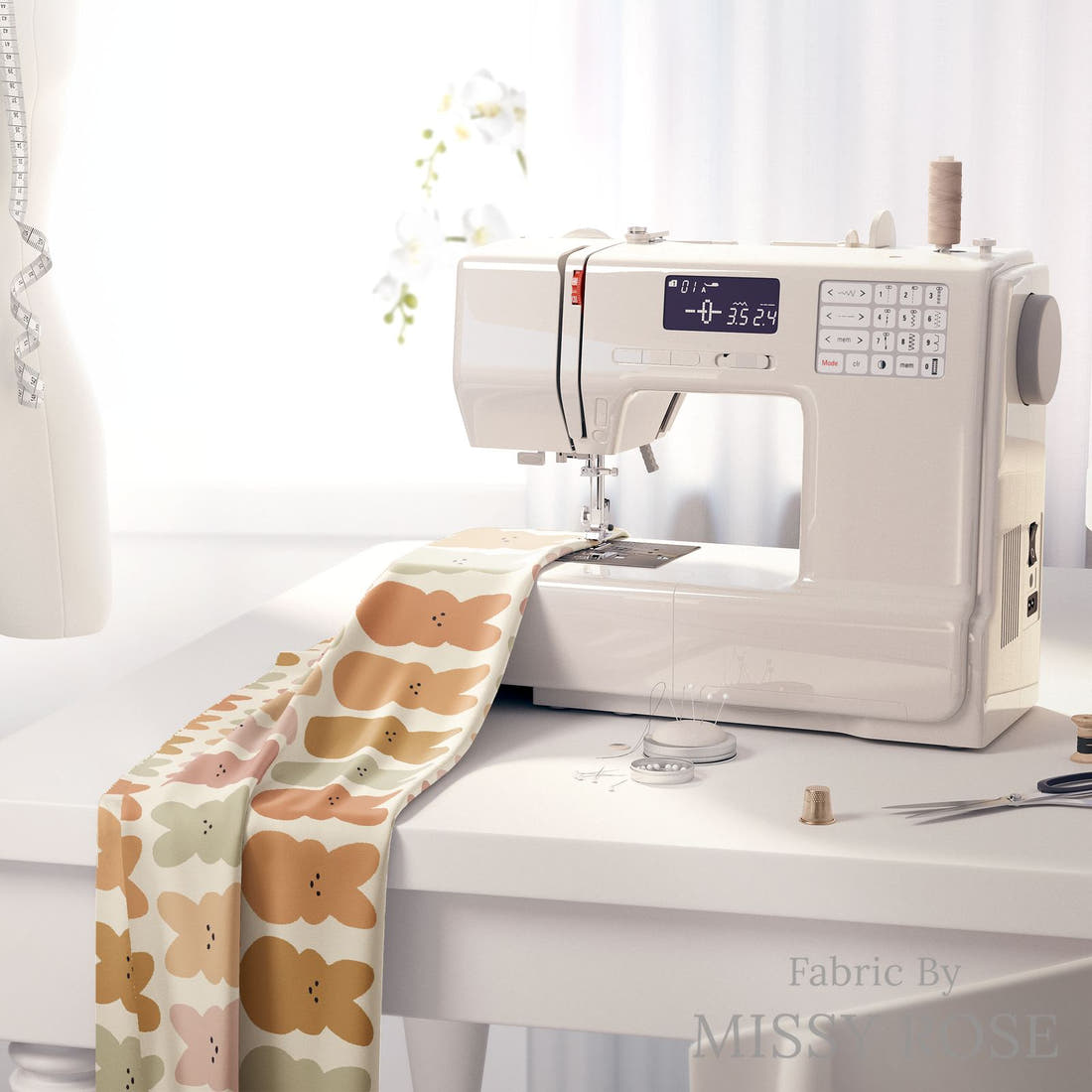 Indy Bloom Fabric Easter Party Rainbow Bunny 10 fabric on a sewing machine - sew your own | Fabric by Missy Rose