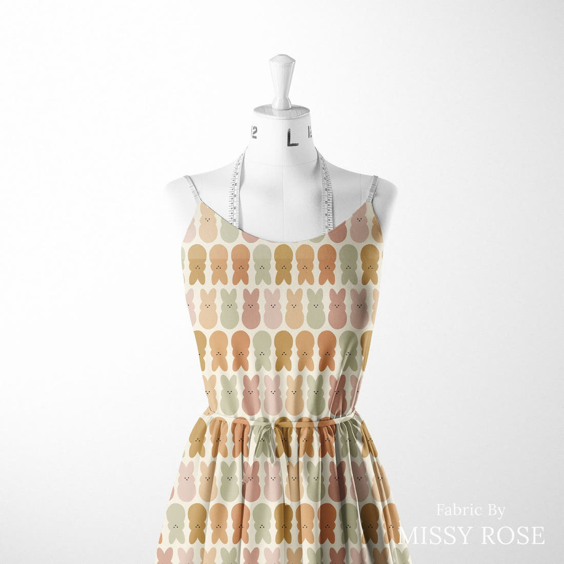 Indy Bloom Fabric Easter Party Rainbow Bunny 10 sewn into a women's dress - custom printed fabric | Fabric by Missy Rose