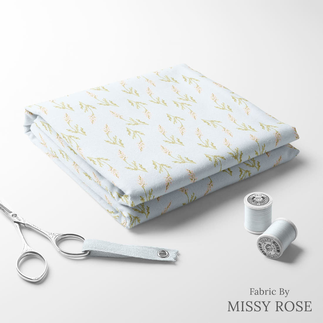 Indy Bloom Fabric Easter Party Sky Floral 05 folded fabric stack with matching thread - pre-order fabric Australia | Fabric by Missy Rose