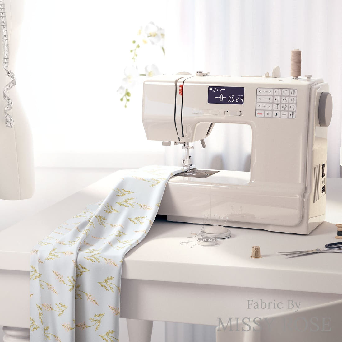 Indy Bloom Fabric Easter Party Sky Floral 05 fabric on a sewing machine - sew your own | Fabric by Missy Rose