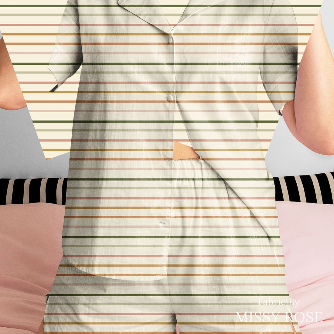 Indy Bloom Fabric Easter Party Stripe 14 sewn into a women's pyjama set - custom printed fabric | Fabric by Missy Rose