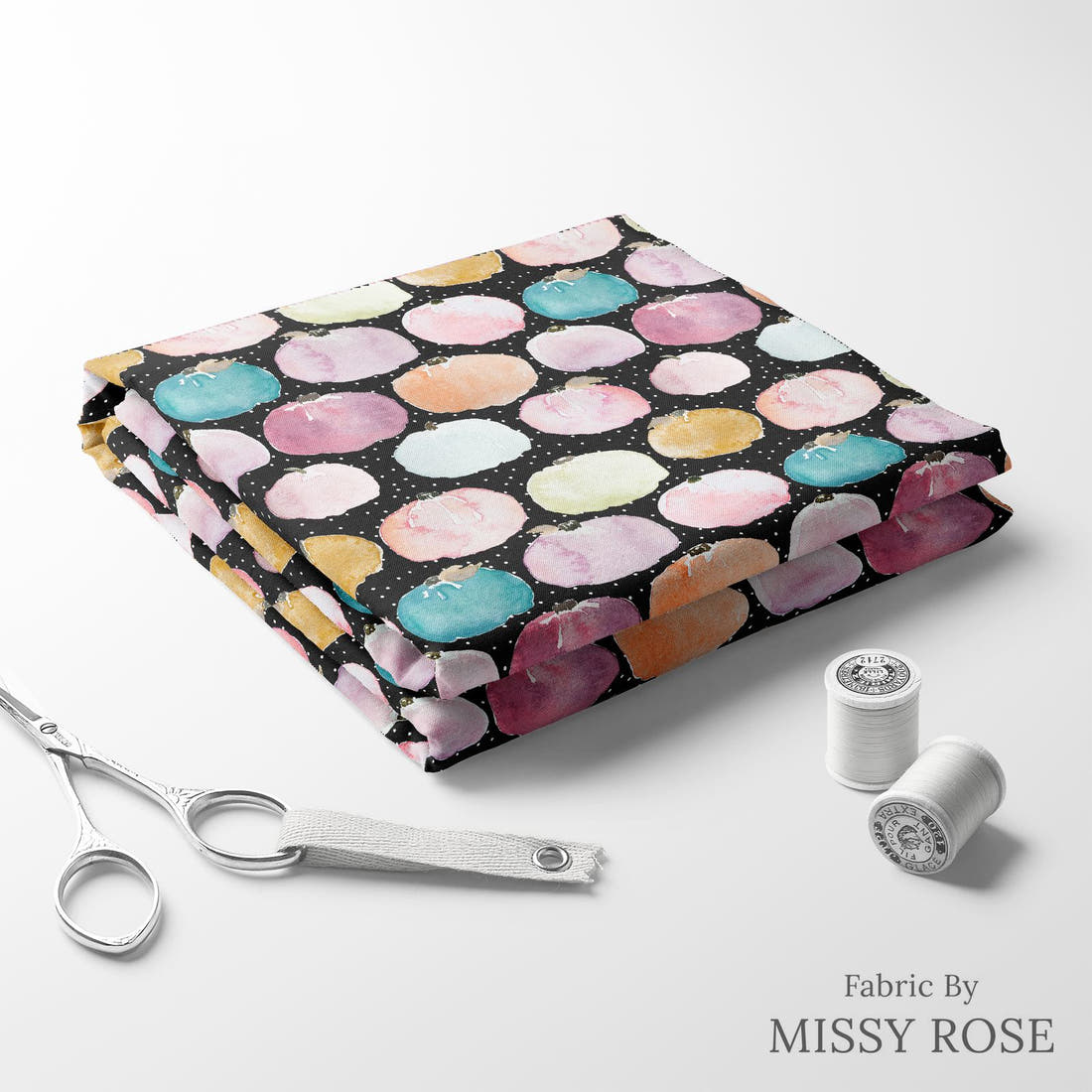 Indy Bloom Fabric Fall Black Pumpkin 07 folded fabric stack with matching thread - pre-order fabric Australia | Fabric by Missy Rose