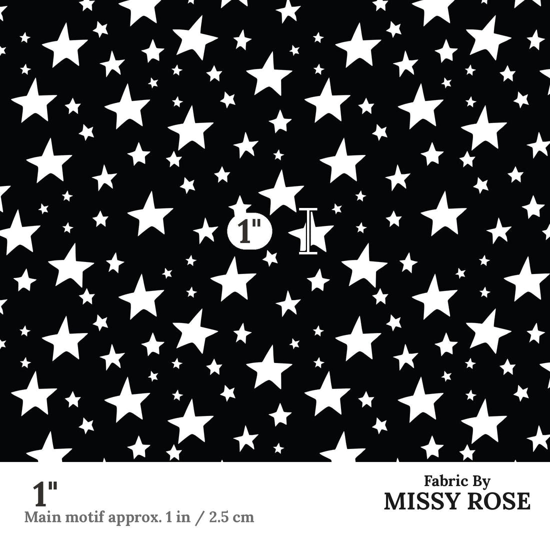 Indy Bloom Fabric Fall Black Stars 16 1 inch print scale guide | Fabric by Missy Rose