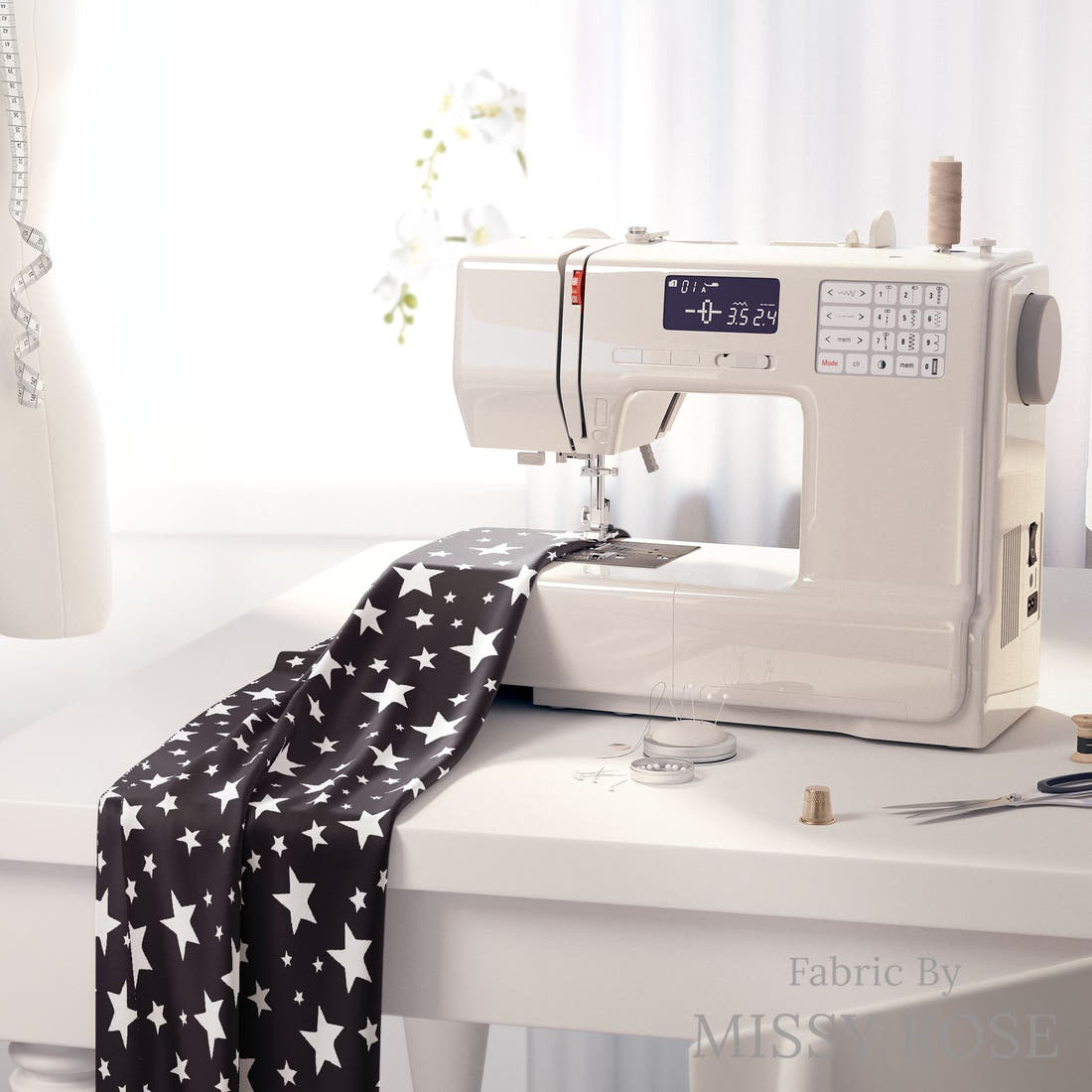Indy Bloom Fabric Fall Black Stars 16 fabric on a sewing machine - sew your own | Fabric by Missy Rose