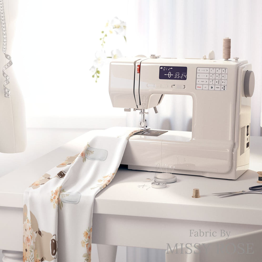 Indy Bloom Fabric Farmhouse Clara Cow 03 fabric on a sewing machine - sew your own | Fabric by Missy Rose