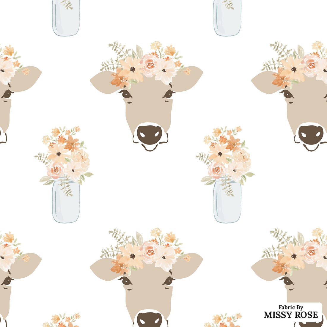 Indy Bloom Fabric Farmhouse Clara Cow 03 flat view of the printed design | Fabric by Missy Rose