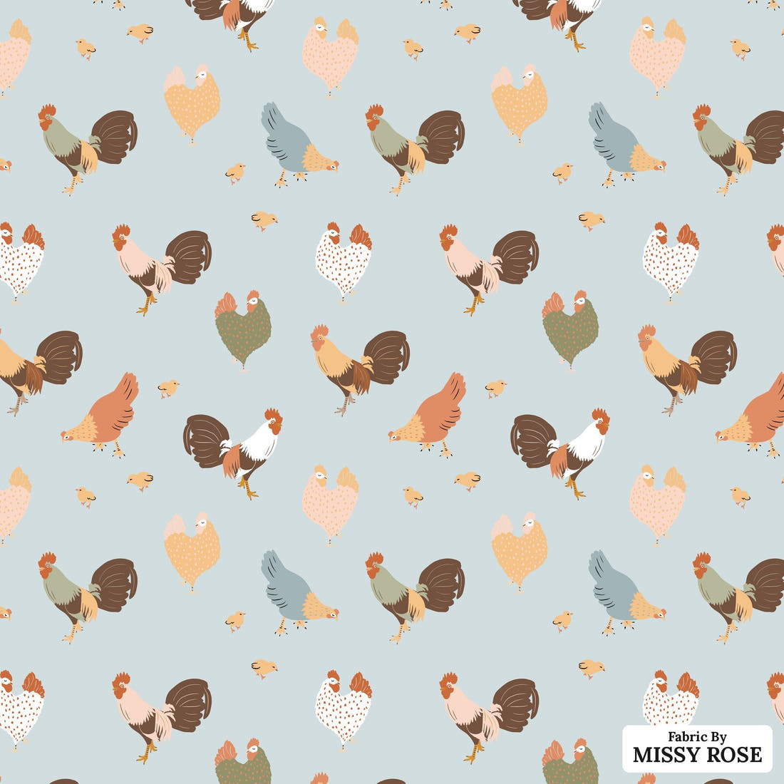 Indy Bloom Fabric Farmhouse Cluck Cluck in Robins Egg 06 flat view of the printed design | Fabric by Missy Rose