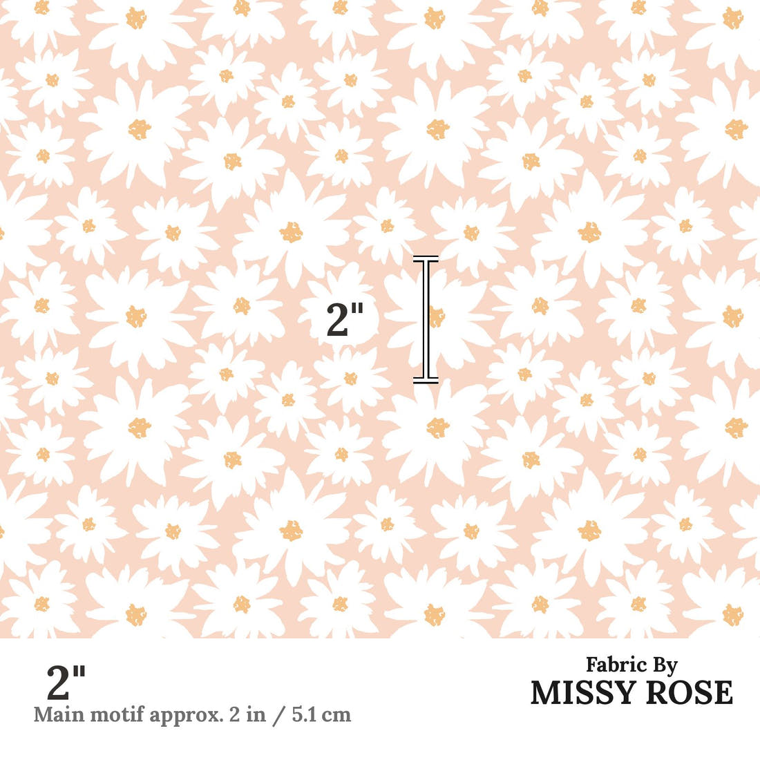 Indy Bloom Fabric Farmhouse Daisy in Pink 11 2 inch print scale guide | Fabric by Missy Rose