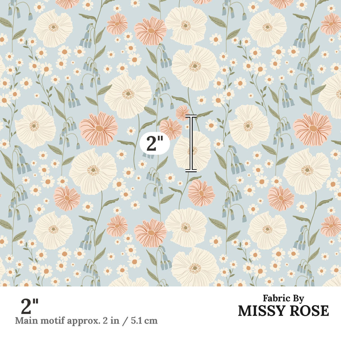 Indy Bloom Fabric Farmhouse Garden 02 2 inch print scale guide | Fabric by Missy Rose
