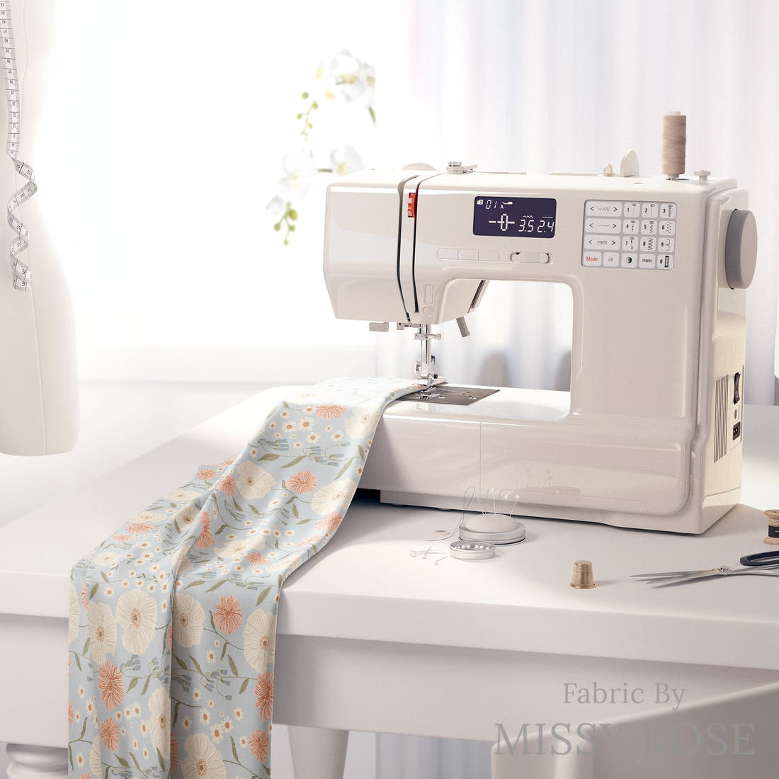 Indy Bloom Fabric Farmhouse Garden 02 fabric on a sewing machine - sew your own | Fabric by Missy Rose
