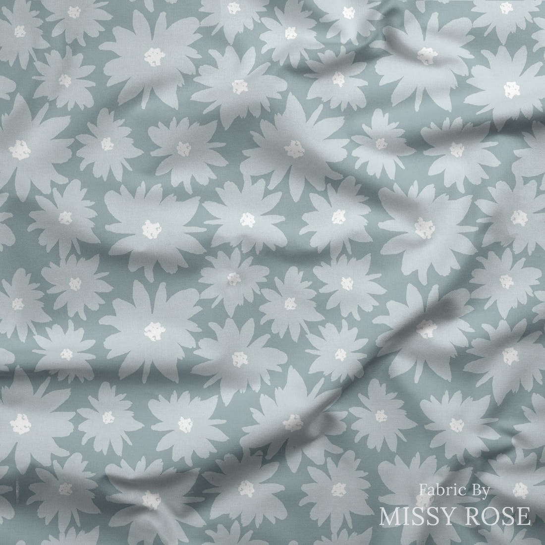 Indy Bloom Fabric Farmhouse Jean Blue Daisy 12 draped fabric mockup - custom printed fabric by the metre | Fabric by Missy Rose