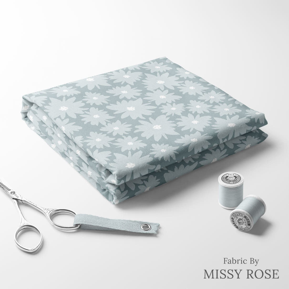 Indy Bloom Fabric Farmhouse Jean Blue Daisy 12 folded fabric stack with matching thread - pre-order fabric Australia | Fabric by Missy Rose