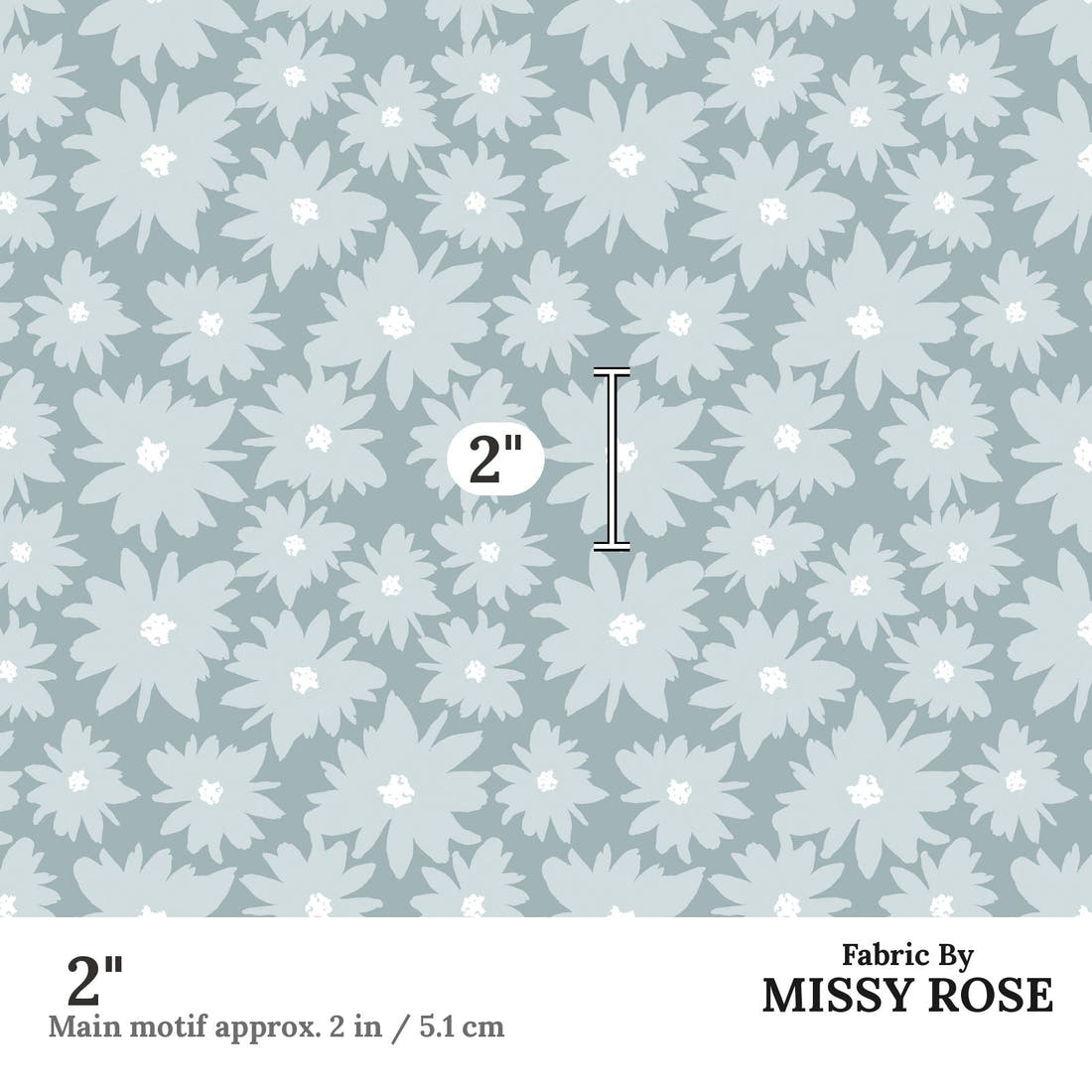 Indy Bloom Fabric Farmhouse Jean Blue Daisy 12 2 inch print scale guide | Fabric by Missy Rose