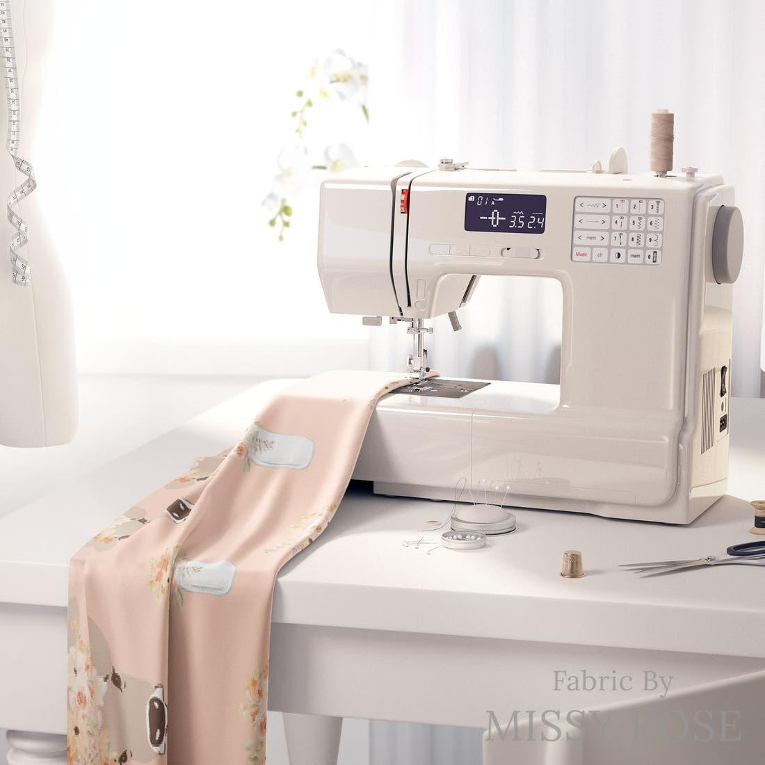 Indy Bloom Fabric Farmhouse Pink Clara 04 fabric on a sewing machine - sew your own | Fabric by Missy Rose