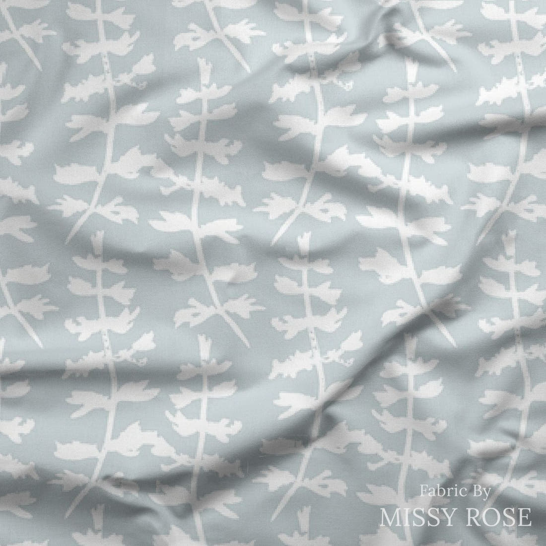 Indy Bloom Fabric Farmhouse Robins Egg Fern 16 draped fabric mockup - custom printed fabric by the metre | Fabric by Missy Rose