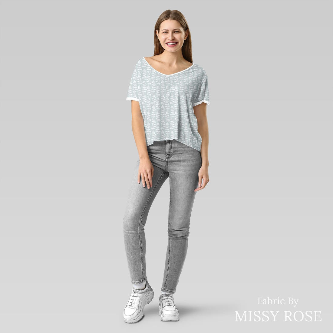 Indy Bloom Fabric Farmhouse Robins Egg Fern 16 sewn into an everyday tee - custom printed fabric | Fabric by Missy Rose