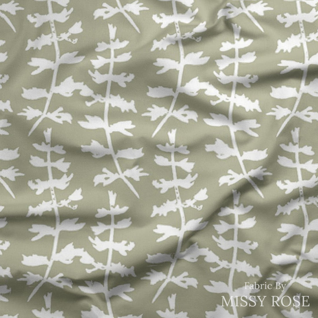 Indy Bloom Fabric Farmhouse Sage Fern 17 draped fabric mockup - custom printed fabric by the metre | Fabric by Missy Rose