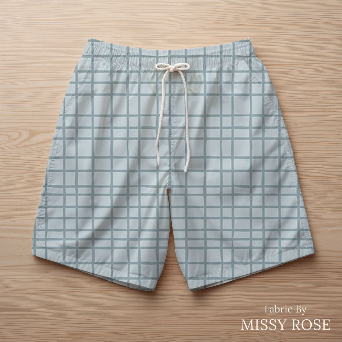 Indy Bloom Fabric Farmhouse Tweed in Jean Blue 13 sewn into swim shorts - custom printed fabric | Fabric by Missy Rose