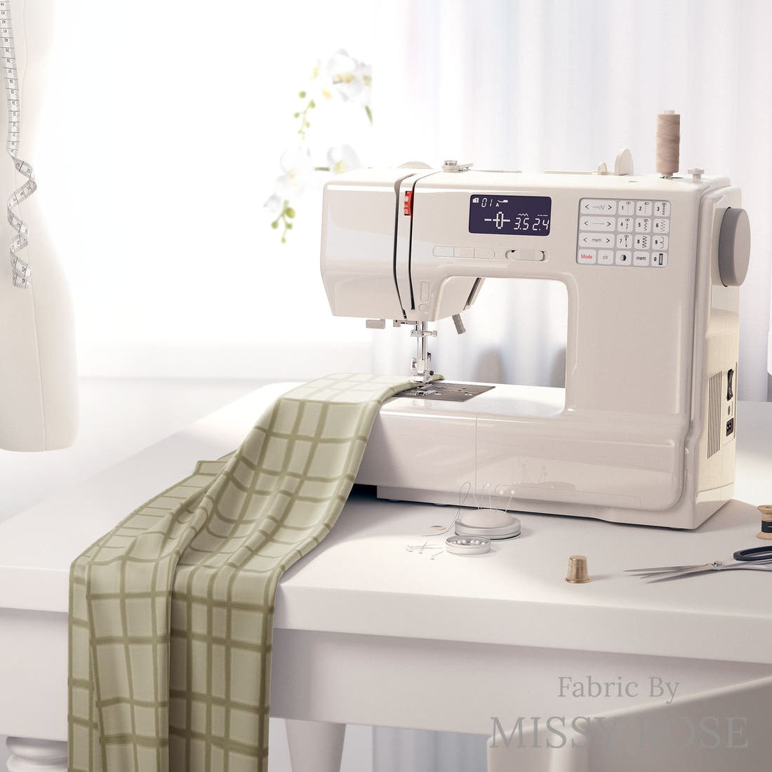 Indy Bloom Fabric Farmhouse Tweed in Sage 15 fabric on a sewing machine - sew your own | Fabric by Missy Rose