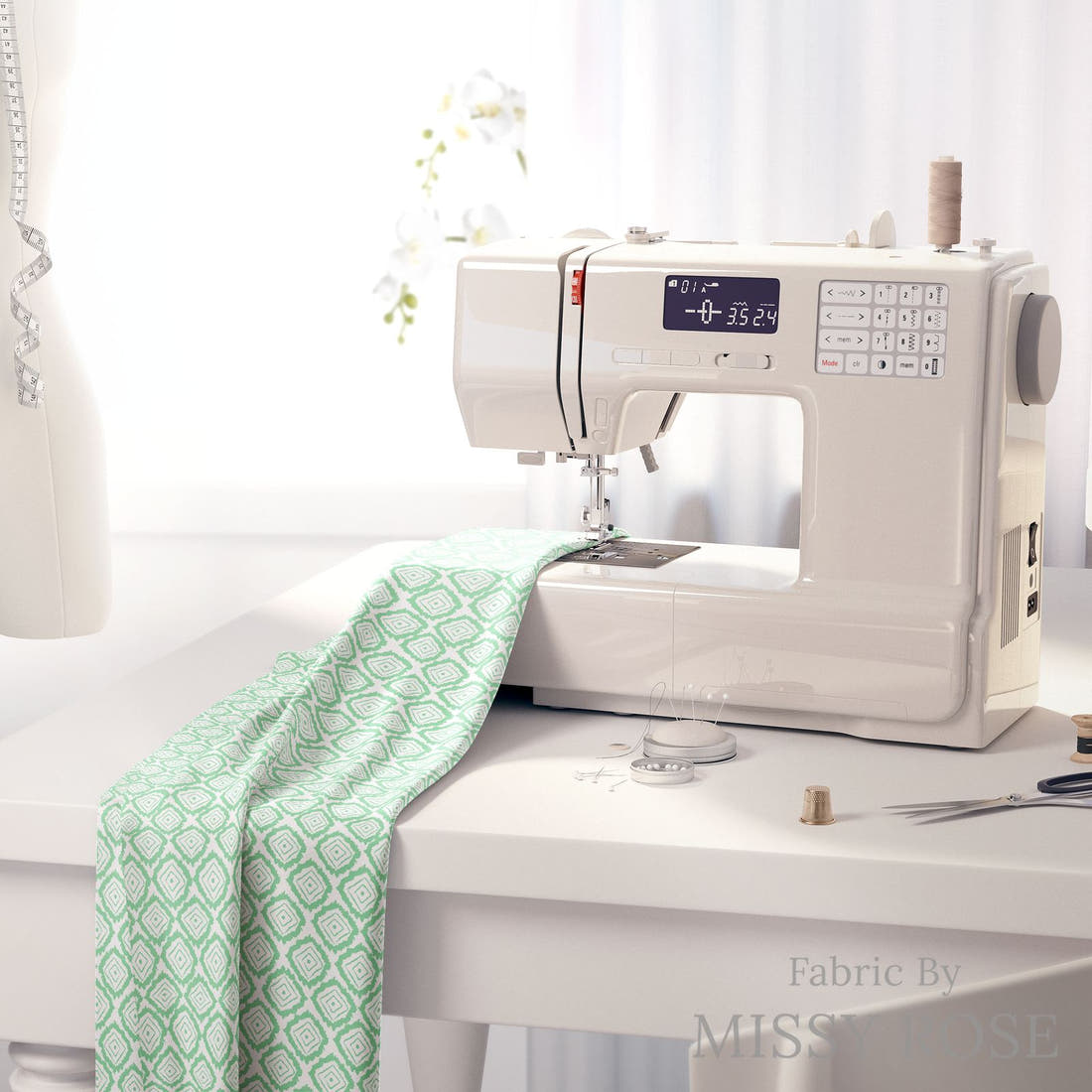 Indy Bloom Fabric Flamingo Summer Diamonds 09 fabric on a sewing machine - sew your own | Fabric by Missy Rose