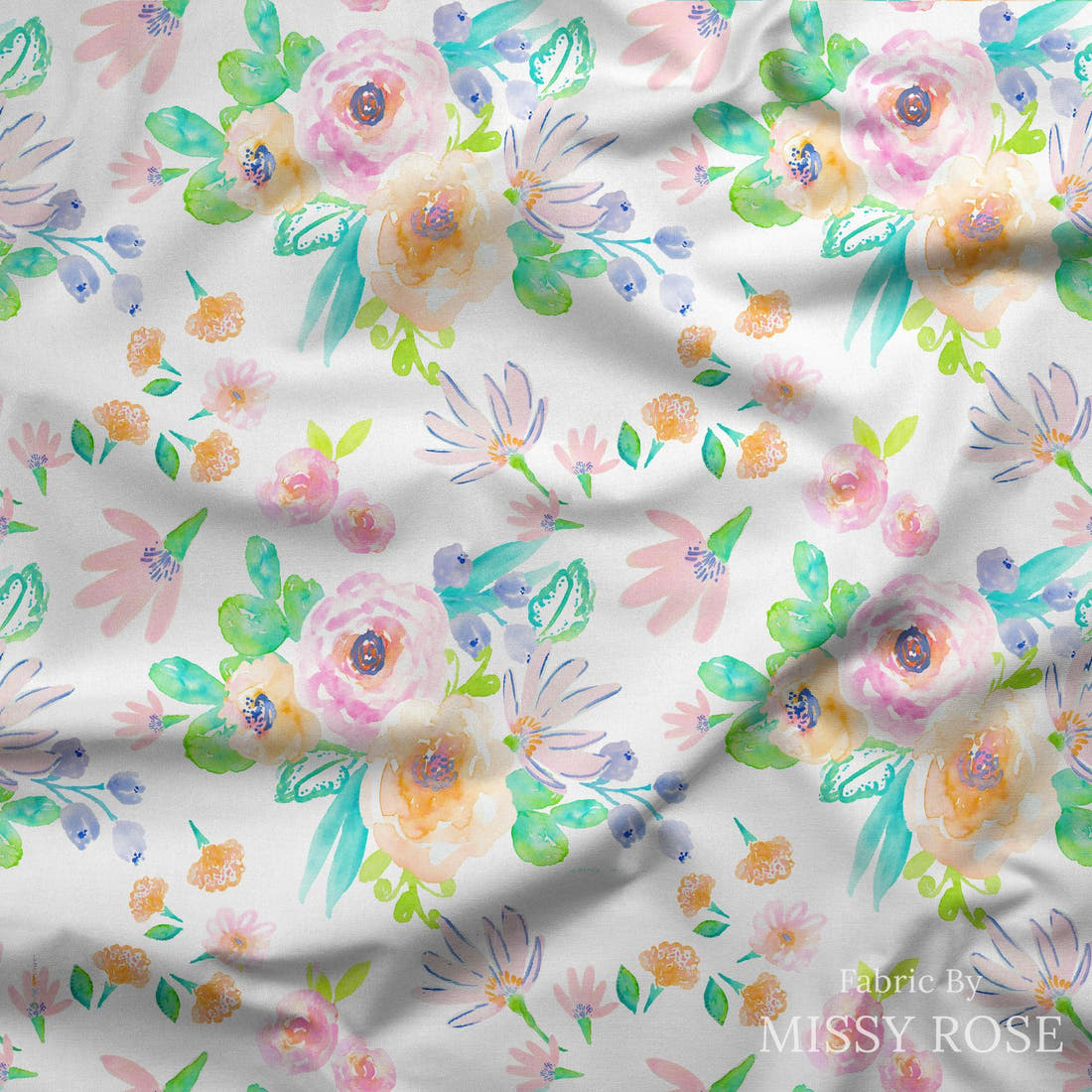 Indy Bloom Fabric Flamingo Summer Flowers 01 draped fabric mockup - custom printed fabric by the metre | Fabric by Missy Rose