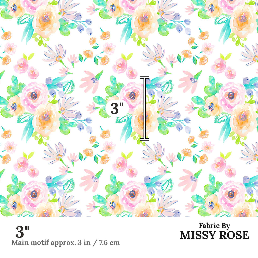 Indy Bloom Fabric Flamingo Summer Flowers 01 3 inch print scale guide | Fabric by Missy Rose