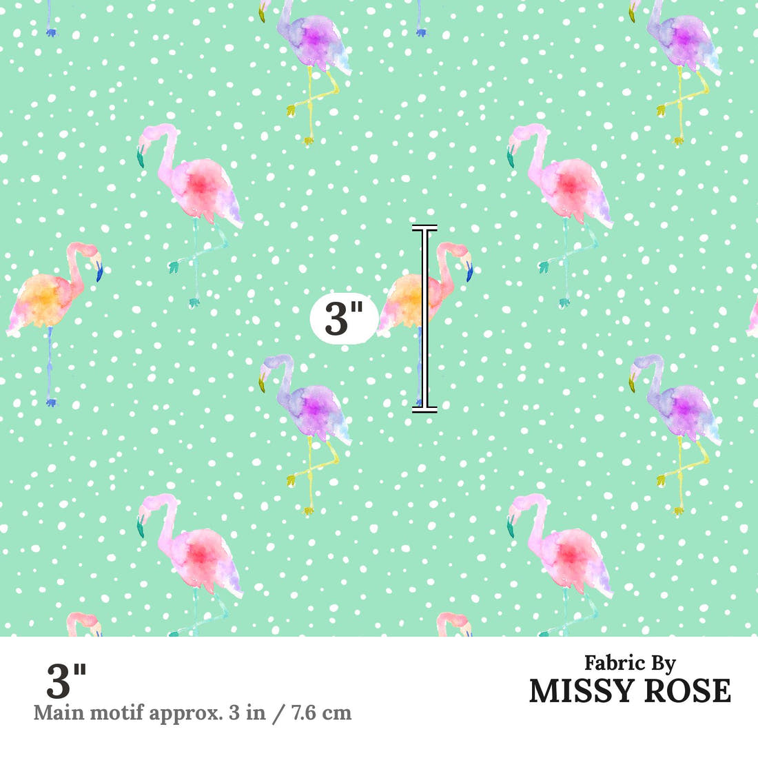 Indy Bloom Fabric Flamingo Summer Green 03 3 inch print scale guide | Fabric by Missy Rose