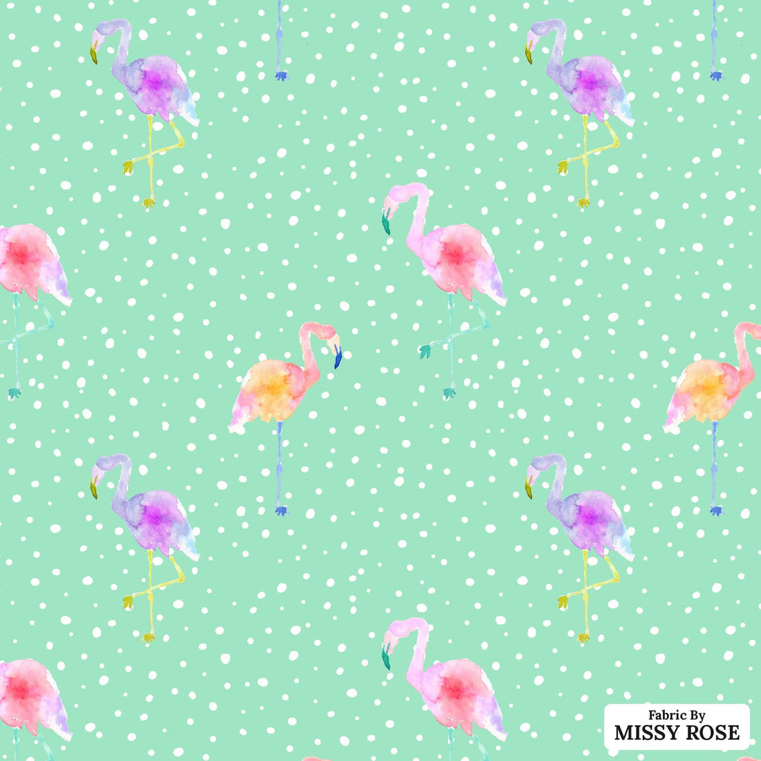 Indy Bloom Fabric Flamingo Summer Green 03 flat view of the printed design | Fabric by Missy Rose