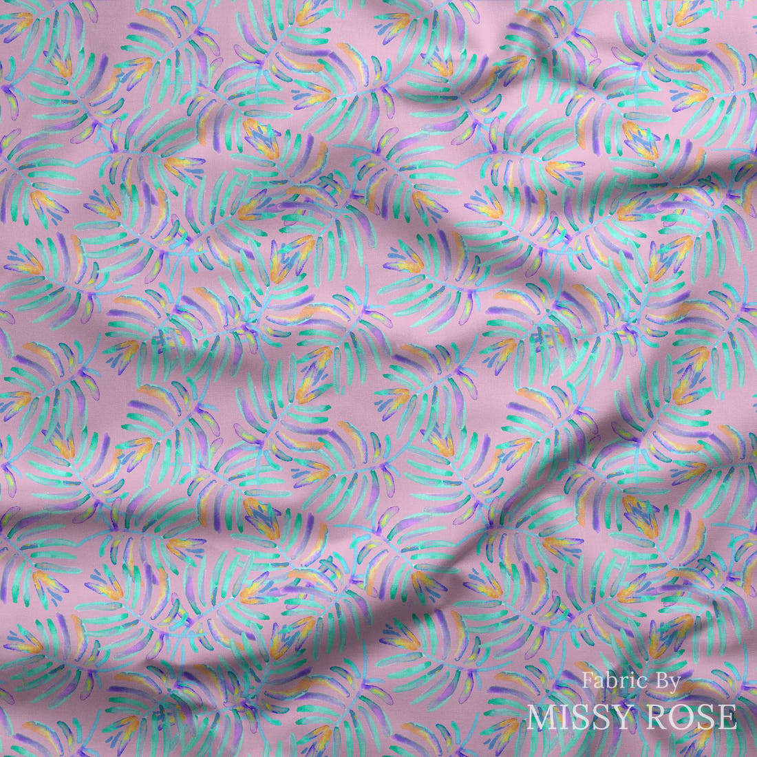 Indy Bloom Fabric Flamingo Summer Palm 04 draped fabric mockup - custom printed fabric by the metre | Fabric by Missy Rose