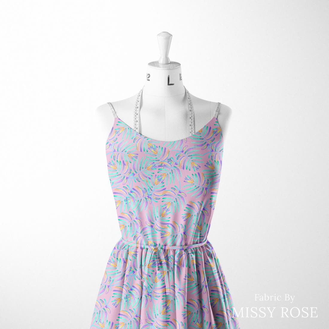 Indy Bloom Fabric Flamingo Summer Palm 04 sewn into a women's dress - custom printed fabric | Fabric by Missy Rose