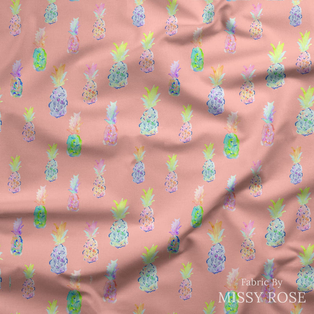 Indy Bloom Fabric Flamingo Summer Pineapple Party Salmon 05 draped fabric mockup - custom printed fabric by the metre | Fabric by Missy Rose