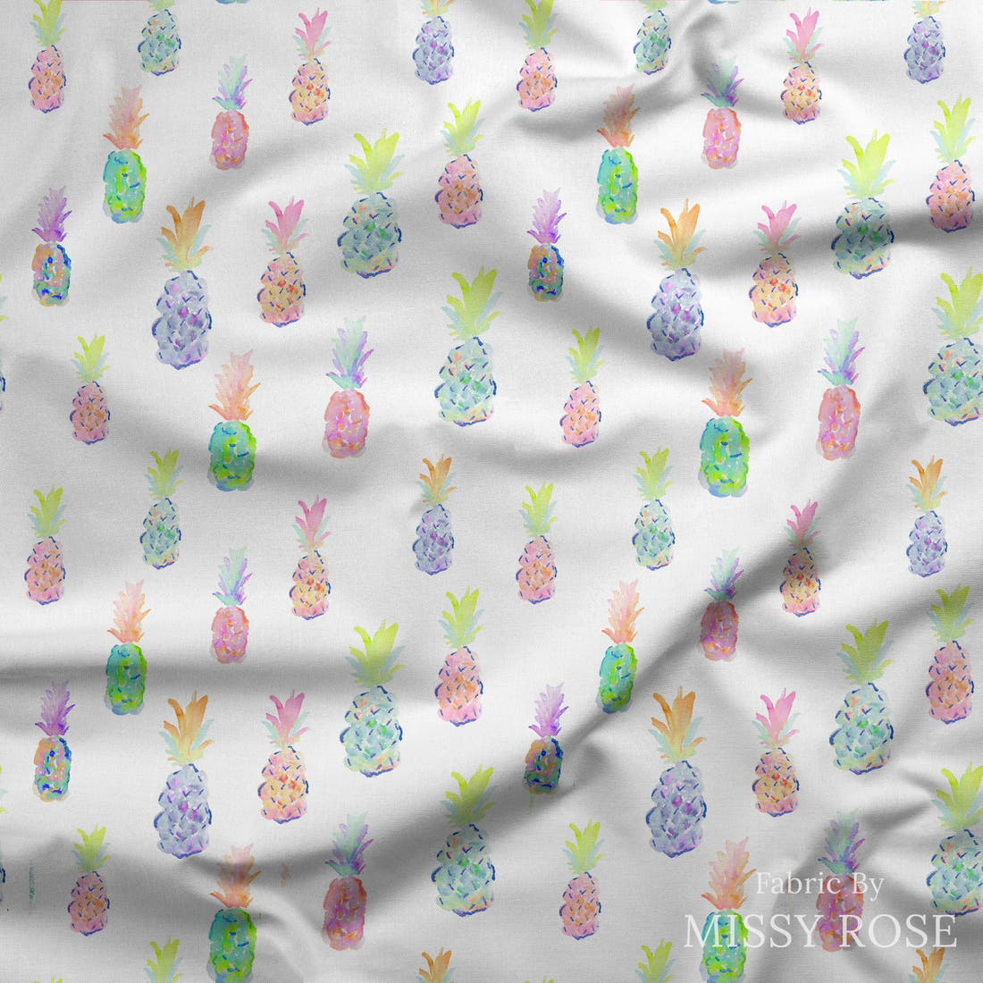 Indy Bloom Fabric Flamingo Summer Pineapple Party White 06 draped fabric mockup - custom printed fabric by the metre | Fabric by Missy Rose