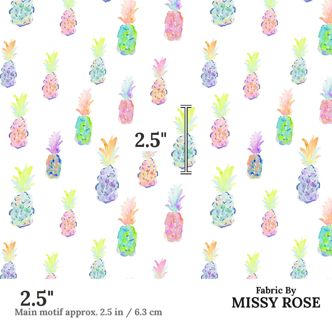 Indy Bloom Fabric Flamingo Summer Pineapple Party White 06 2.5 inch print scale guide | Fabric by Missy Rose
