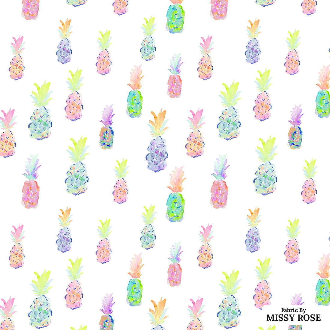 Indy Bloom Fabric Flamingo Summer Pineapple Party White 06 flat view of the printed design | Fabric by Missy Rose