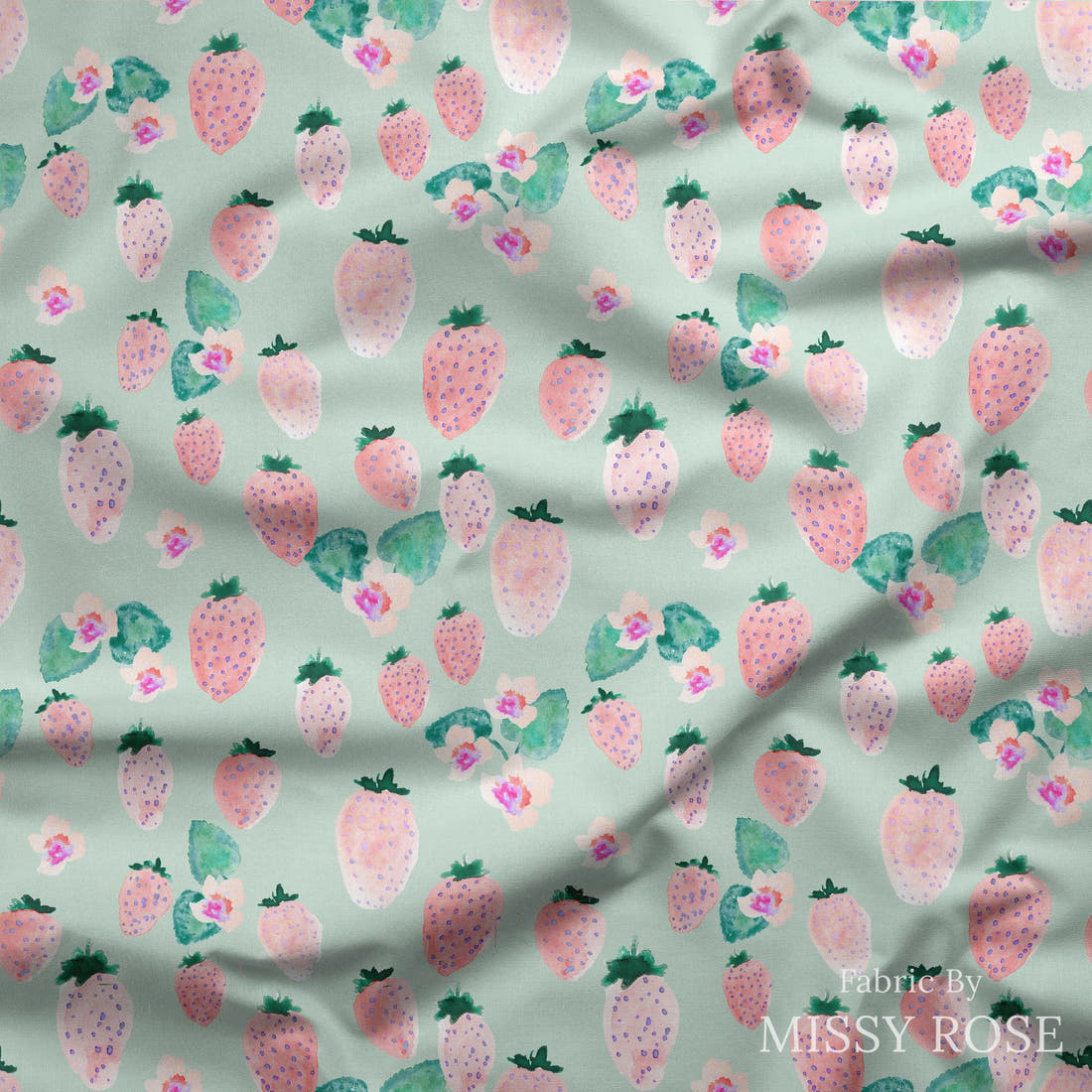 Indy Bloom Fabric Flamingo Summer Strawberry Mint 13 draped fabric mockup - custom printed fabric by the metre | Fabric by Missy Rose