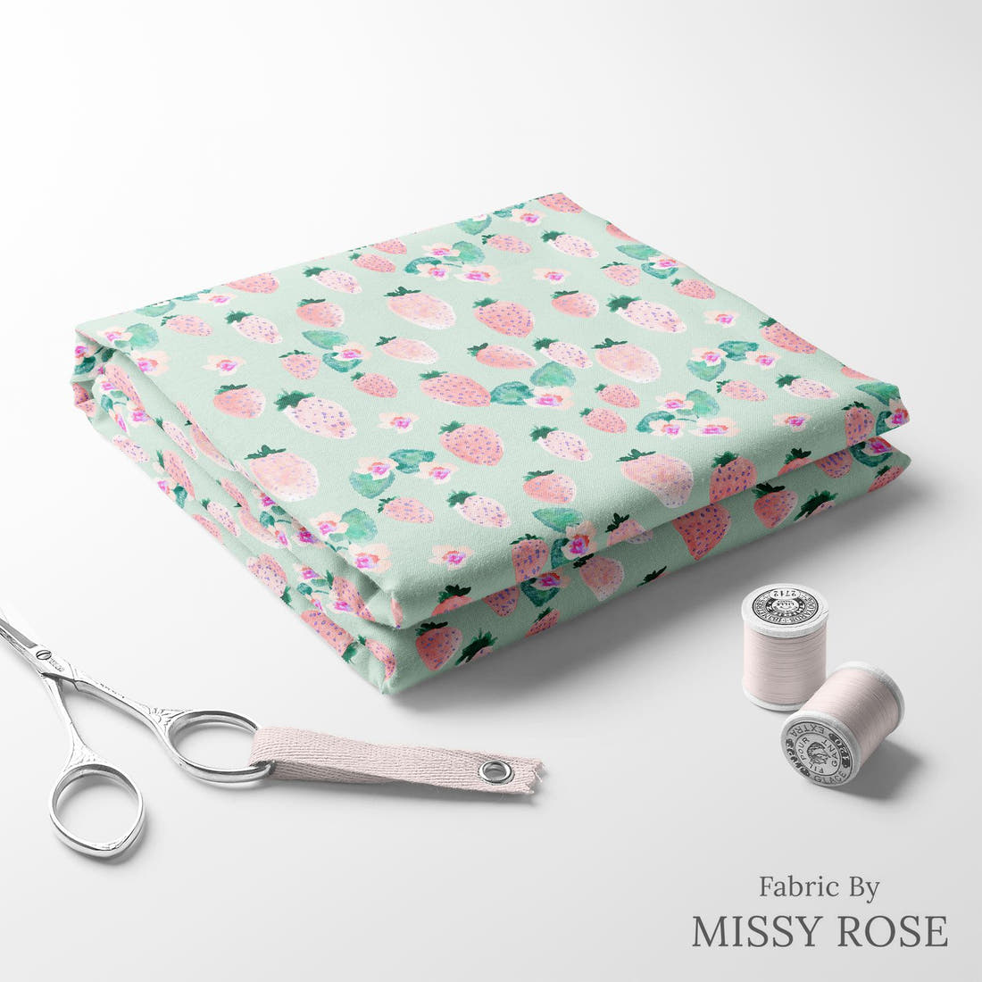 Indy Bloom Fabric Flamingo Summer Strawberry Mint 13 folded fabric stack with matching thread - pre-order fabric Australia | Fabric by Missy Rose